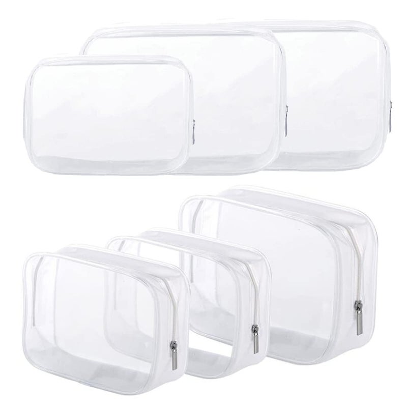 6 Pack Clear Toiletry Carry Pouch with Zipper Portable Plastic Waterproof Cosmetic Bag TSA Approved for Vacation Travel Bathroom and Organizing White Small and Large